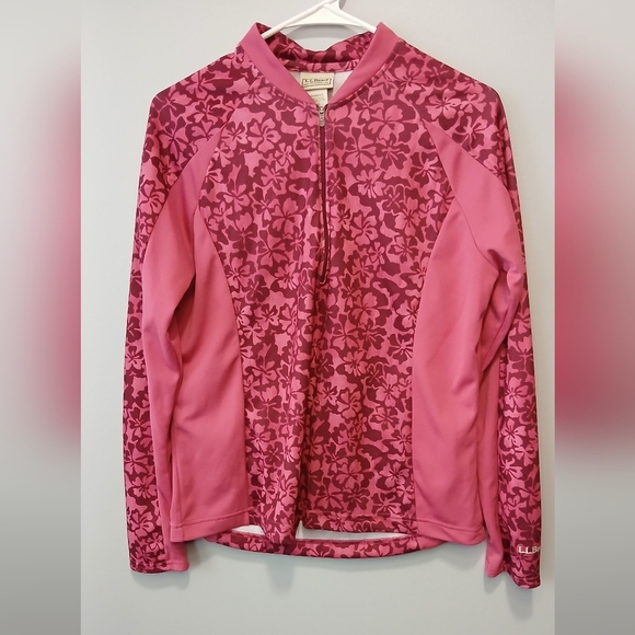 L.L. Bean Pink Floral Colorblock Half Zip Pull-over Shirt Women's Large - Picture 1 of 5